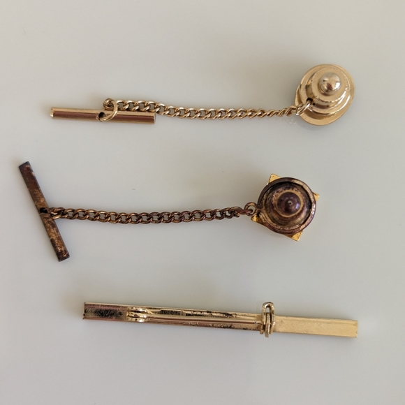 Set of 3 Tie Tacs Blue Lapis "G" initial Diamonds Cut Tie Bar Bundle - Picture 5 of 5